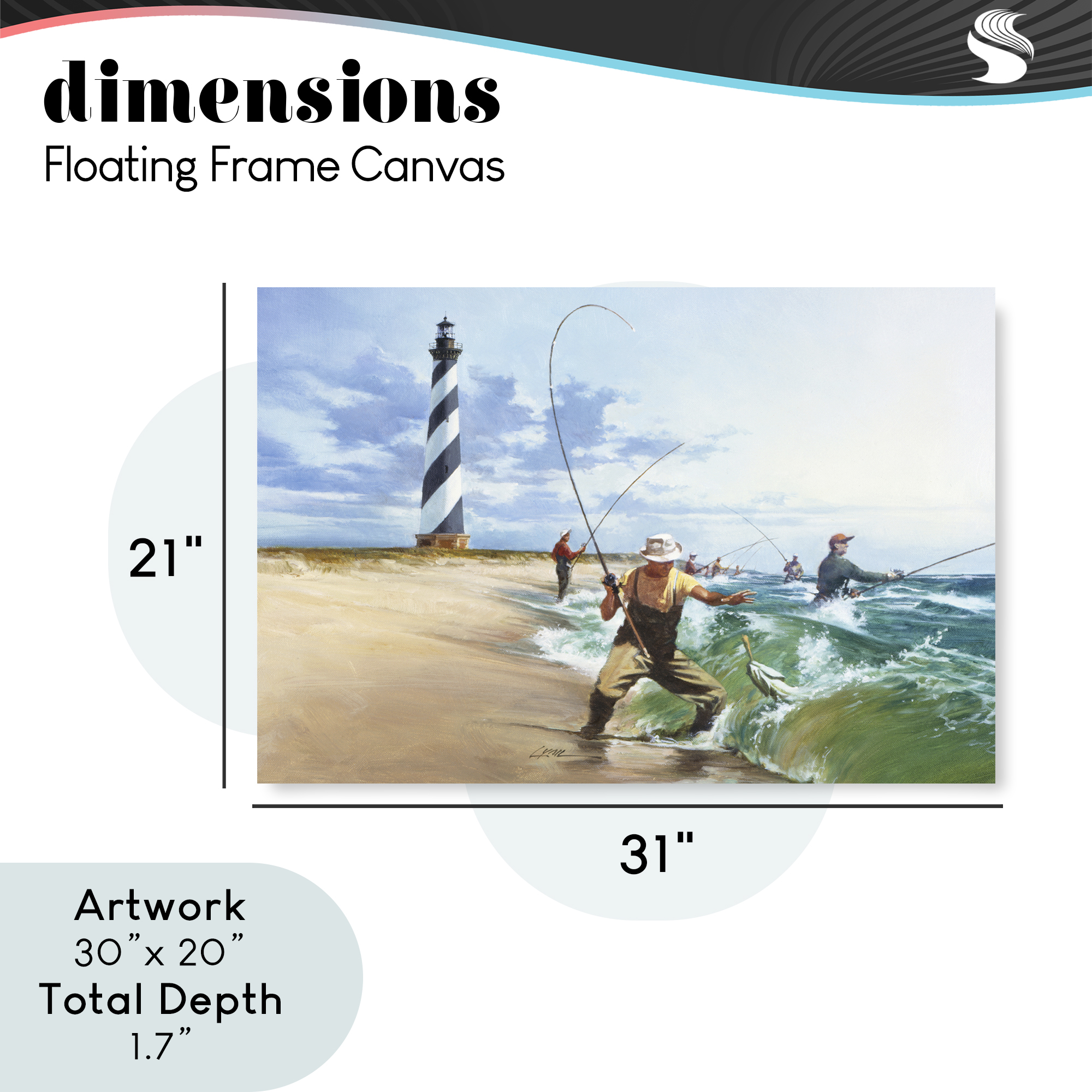 Cape Hatteras Fishermen Gray Framed Floater Canvas Wall Art, design by Wind River Studios