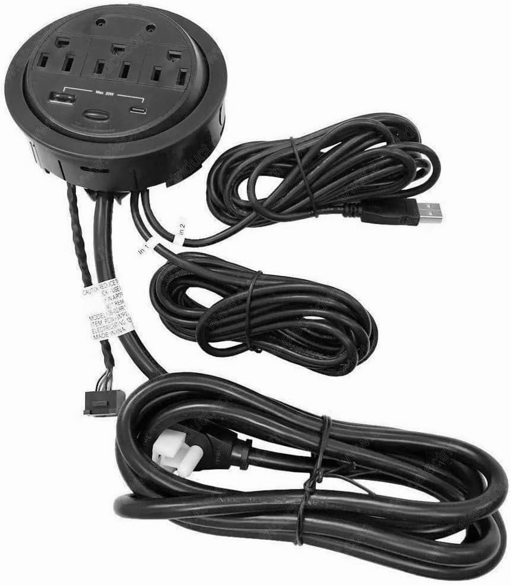 Powertap Desk Outlet Power Grommet - 3 Power Outlets + 1 Powered USB A & 1 Powered USB C