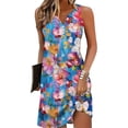 thumbnail image 1 of TaTaai Women Casual Loose Retro Print V-Neck Sleeveless Short Dress Fashion Ladies Spring Summer Beach Vacation Wear Lightweight Breathable Non-See-Through Soft Dress Gift, 1 of 8