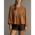 thumbnail image 3 of Women's Elegant Lace Suede Flared Blouse Crew Neck Swing Babydoll Tops Intricate Mesh Loose Shirts, 3 of 6