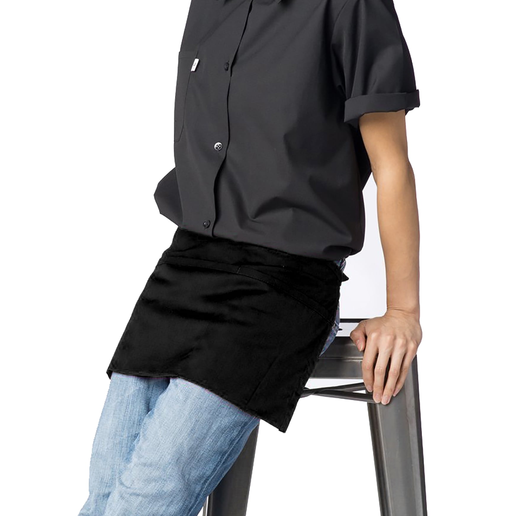 1 new black server apron 3 pocket half bistro waist waiter waitress restaurant 