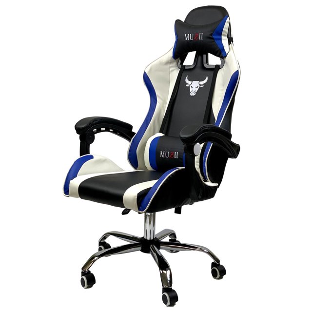 ViscoLogic Chaise de Jeu Ergonomique de Bureau d'Ordinateur de Course de Hauteur Réglable (Bleu Noir Blanc