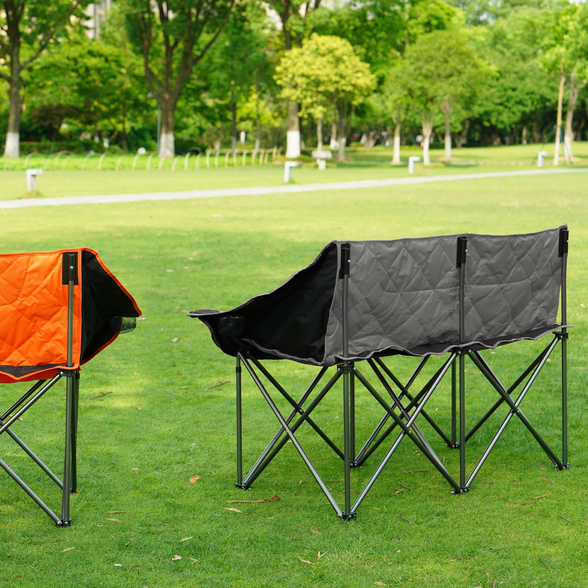 FlexWave Oversized Double Camping Chair，2-Person Heavy-Duty Folding Loveseat，Portable Outdoor Chair，with Armrests, Cup Holders & Carry Bag, for Camping, Picnic, Backyard