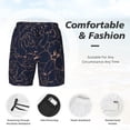 thumbnail image 3 of Yiaed Copper-Gold Gloss Outline Flower Print Mens Swim Trunks Bathing Suit Compression Liner Beach Swim Shorts Swimwear Quick Dry Zipper Pocket No-Chafing Board Short-Small, 3 of 6
