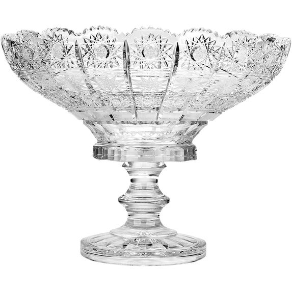 Bohemia Crystal 50063, 10" Dia Crystal Cut Fruit Bowl on a Stem, Decorative Centerpiece Wedding Gift Platter, Clear Czech Crystal Footed Deep Plate