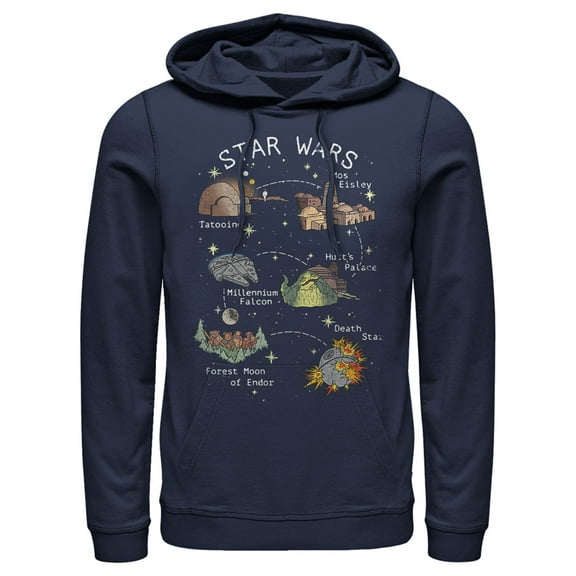 Men's Star Wars Map Points of Interest  Pull Over Hoodie Navy Blue Small