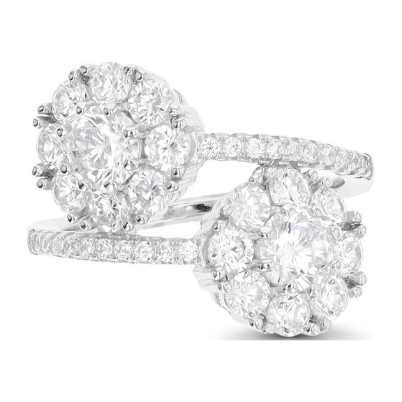 Decadence Sterling Silver 5mm Round Cluster Two Stone Ring