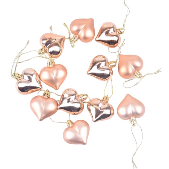 Injueey Bola de árbol de Navidad en forma de corazón, 12 Uds., adornos navideños, hermosas decoraciones para Festival de Papá Noel, adornos Kits de decoración para fiestas Oro rosa