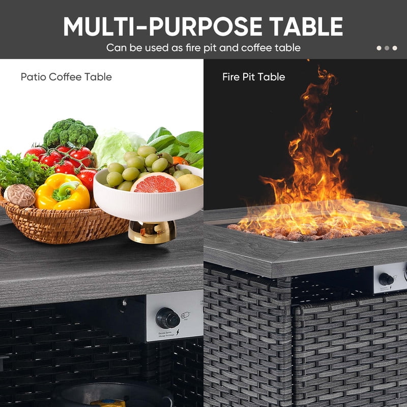Gymojoy Patio Furniture Sets with Fire Pit Table, 8 Pieces Outdoor Patio Sofa Set with Fire Pit Table, Wicker Rattan Outdoor Conversation Set with Ottoman for Poolside, Backyard