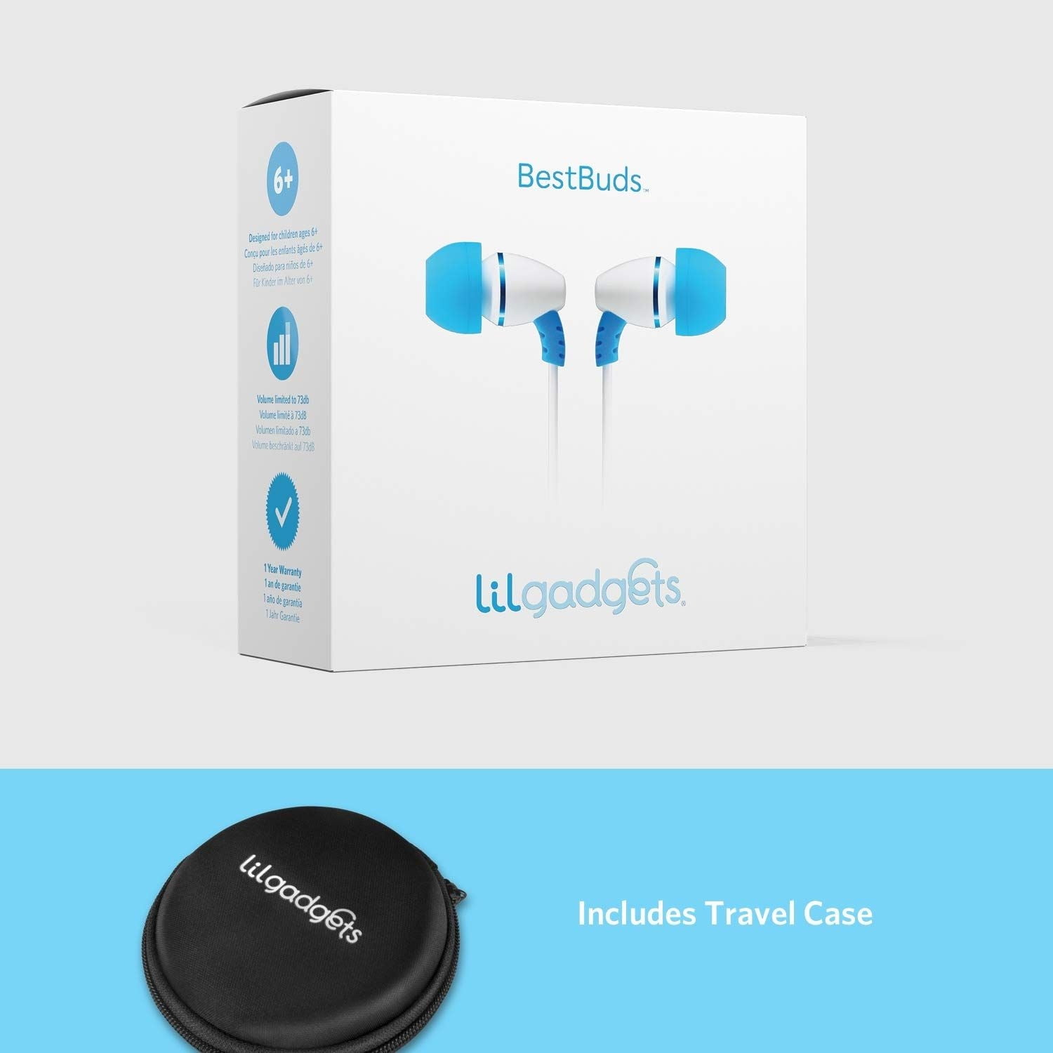 LilGadgets BestBuds Volume Limited, Wired in-Ear Earbuds Includes Microphone, Travel Case School Blue