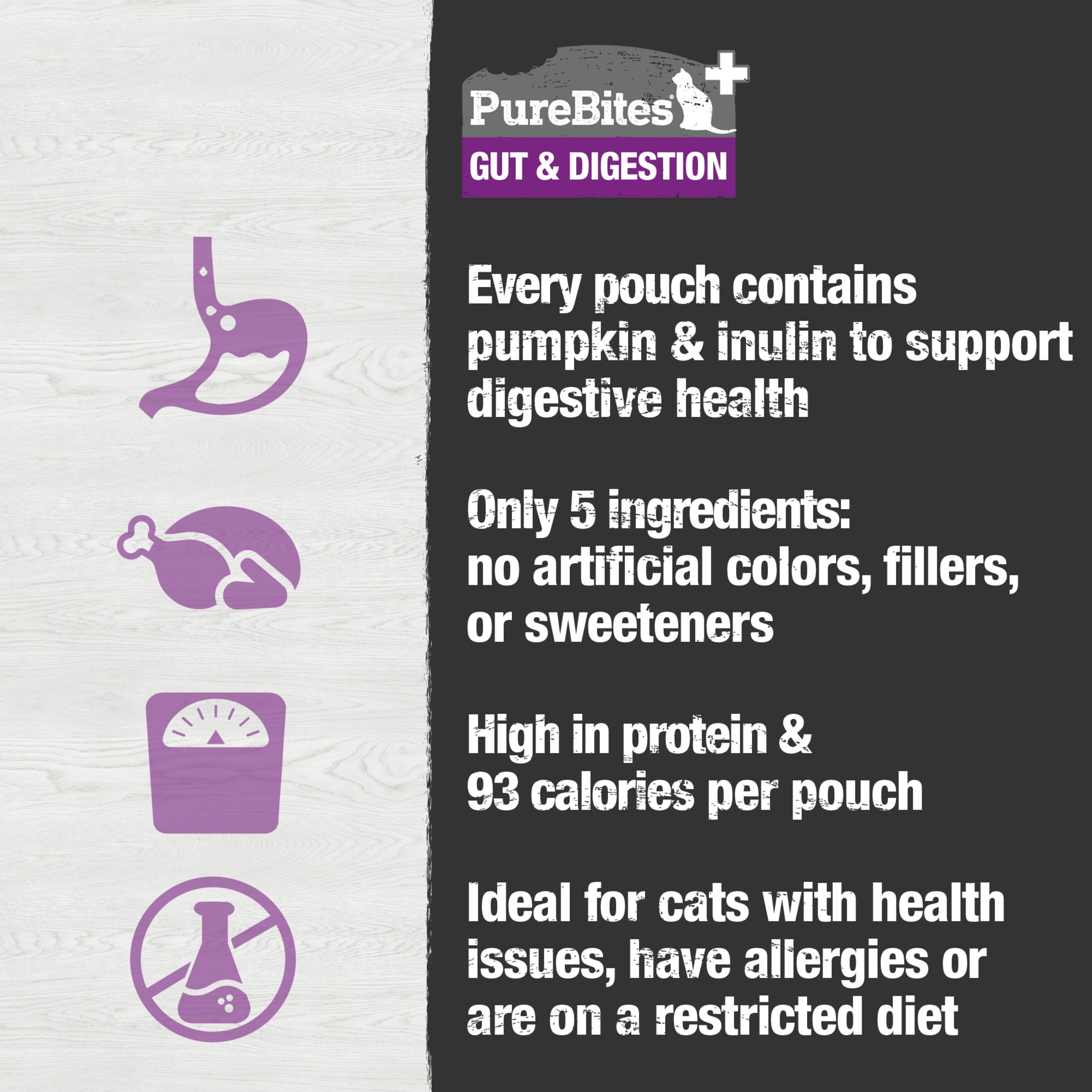 PureBites+ Gut & Digestion Squeezables for Cats, Only 5 Ingredients,  Case of 15