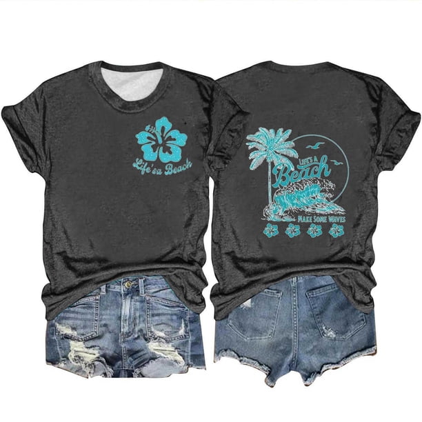Mujeres Impreso Casual Top, Manga Corta Cuello Redondo Blusa para la Primavera Y el Verano, Camiseta de Moda, Toda la Temporada de la Fiesta