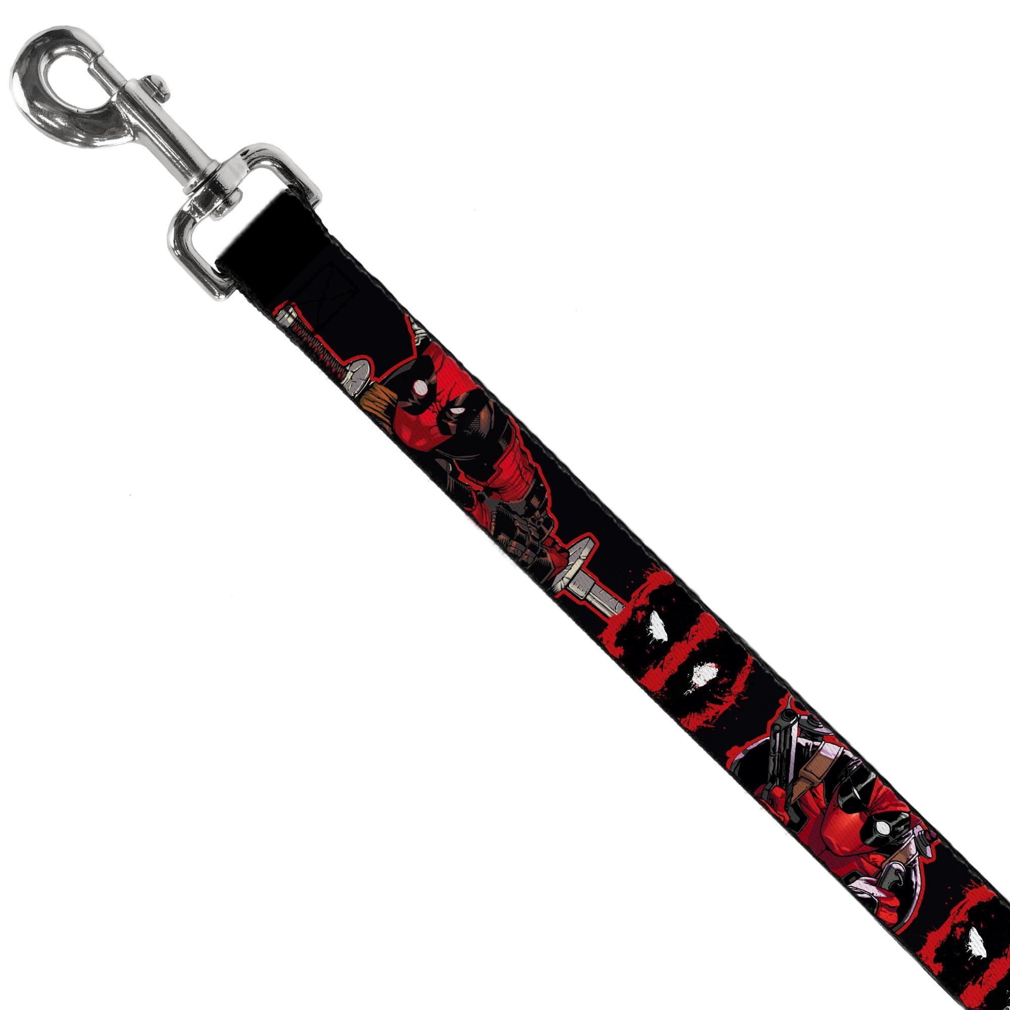 Marvel Comics Pet Leash, Dog Leash, Deadpool Action Poses Splatter Logo Black Red White, 6 Feet Long 1.0 Inch Wide