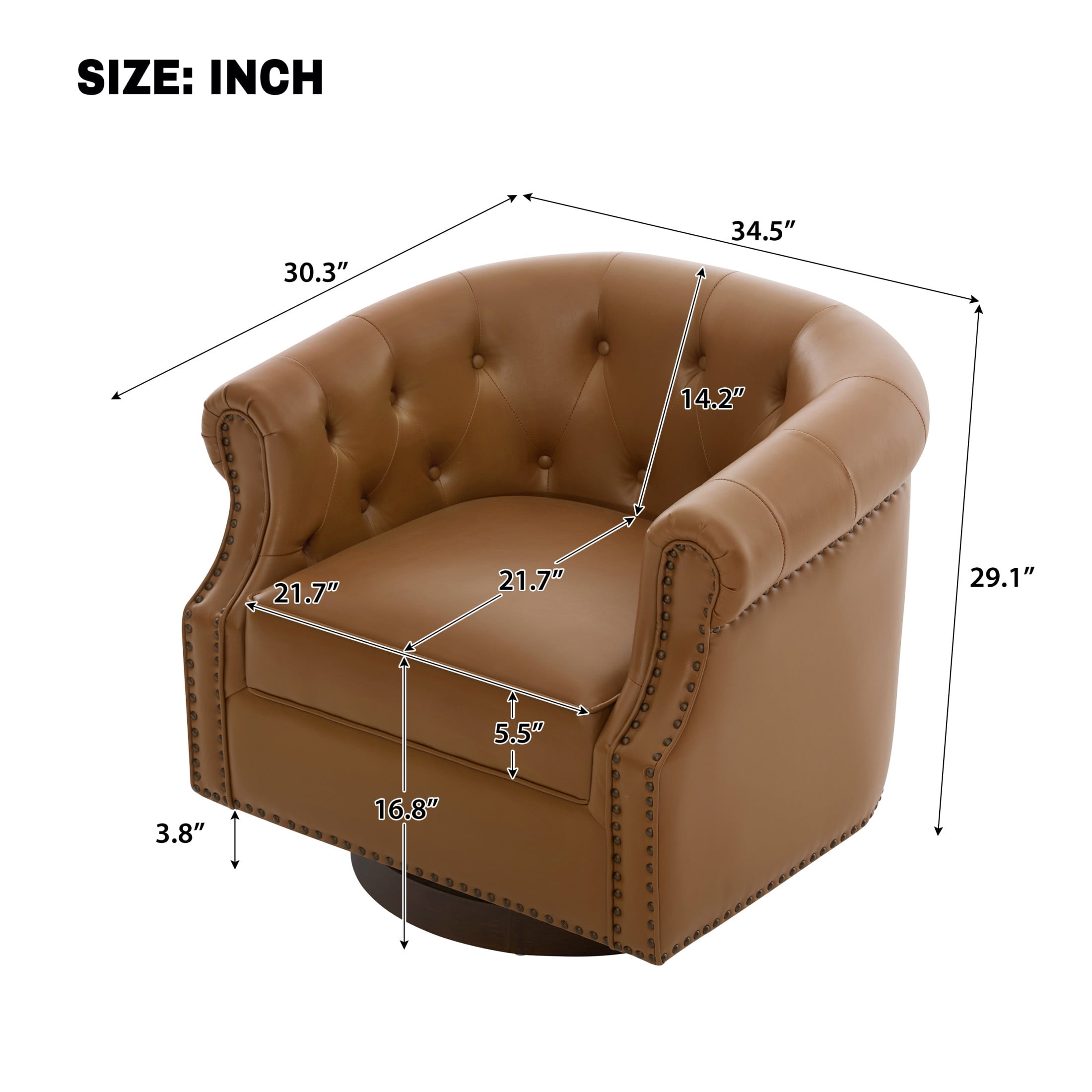 Christopher Knight Home 360° Swivel Modern Accent Chair, PU Leather Barrel Chair with Wood Base, Brown