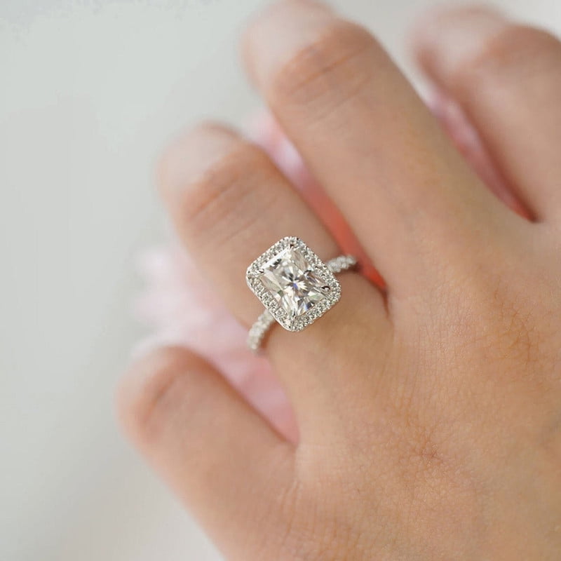 Cora Jewellery 2.5CT Radiant Moissanite Halo Engagement Ring For Women, 18K Rose Gold