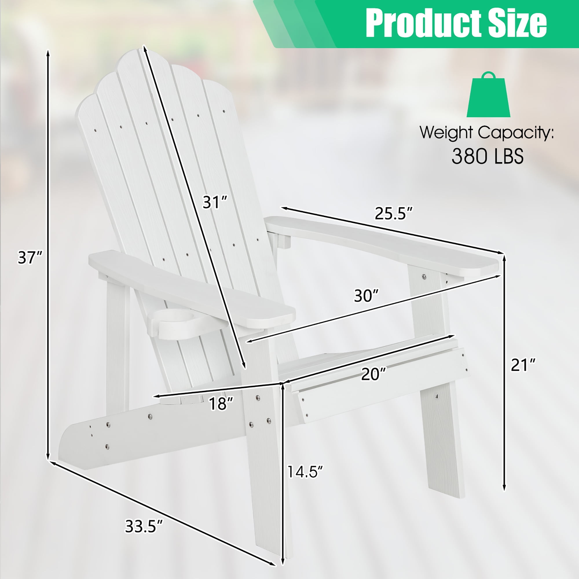 Costway Patio HIPS Adirondack Chair with Cup Holder Weather Resistant Outdoor 380 LBS Navy