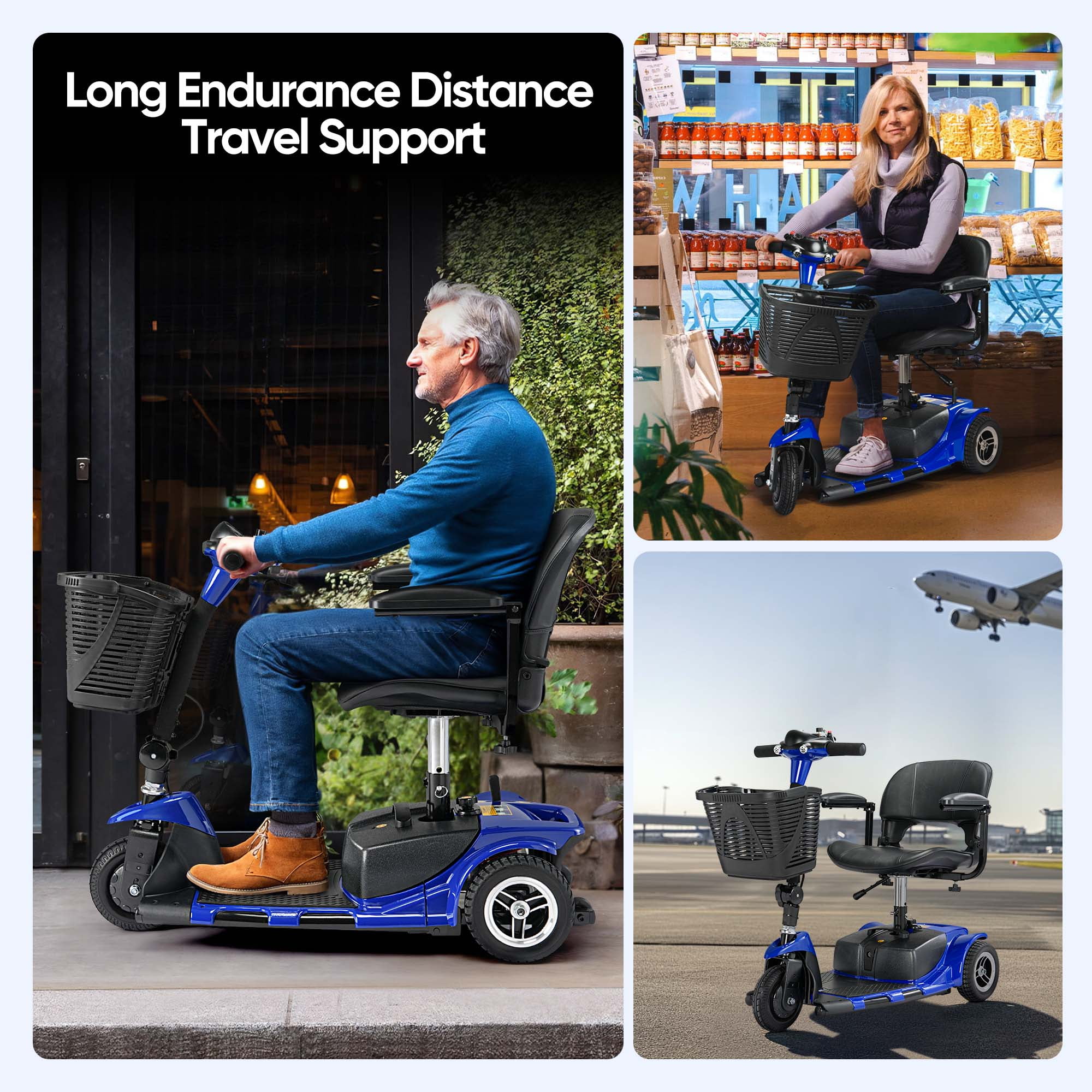 Morrean 3 Wheel Electric Powered Mobility Scooter, with Lighting Folding Travel Mobile Wheelchair for Seniors, Gift for Elderly, Blue