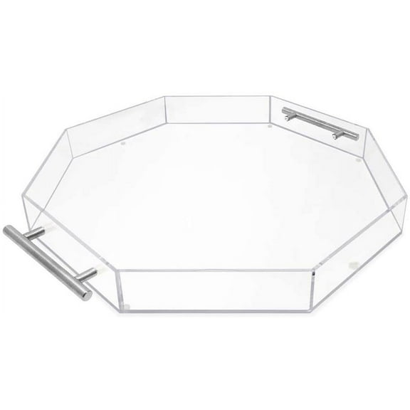 Isaac Jacobs Clear Octagon Acrylic Serving Tray 18x18 with Silver Metal Handles
