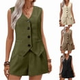 thumbnail image 7 of Women's two-piece fashion suit: button-down vest top and shorts, business casual ., 7 of 7