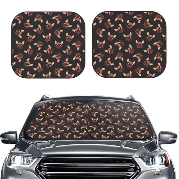 Kdxio Bulldog With Sunglasses Print 2-Piece Sun Shade Front Windshield - Foldable Car Front Window Sunshades For Most Sedans Suv Truck
