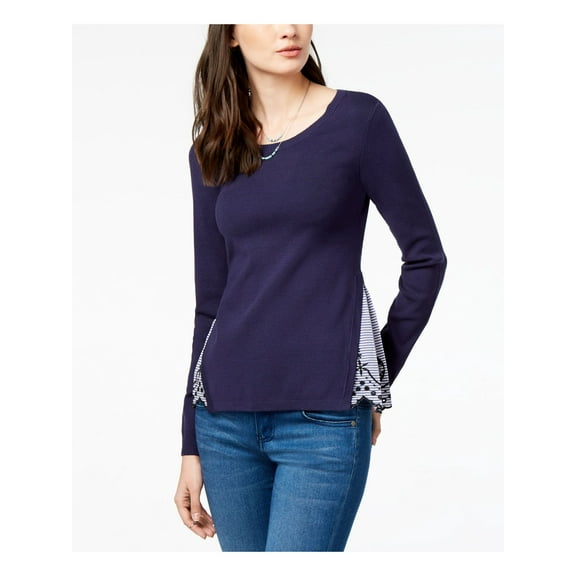 maison Jules Womens Layered-Look Eyelet Knit Sweater, Blue, XX-Small