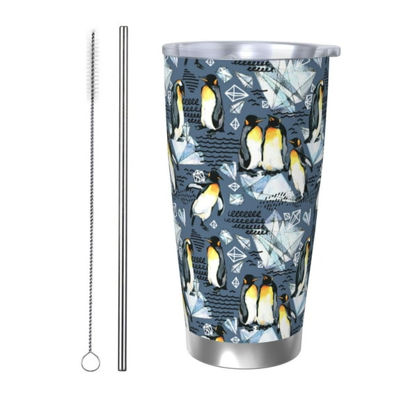 Rateoe Penguin Arctic Adventure Printed Car Guy Gifts for Men Women Tumbler - 20oz/590ml Vacuum Insulated Stainless Steel Travel Tumbler Cups with Lid & Straw-Straw Two-piece Set