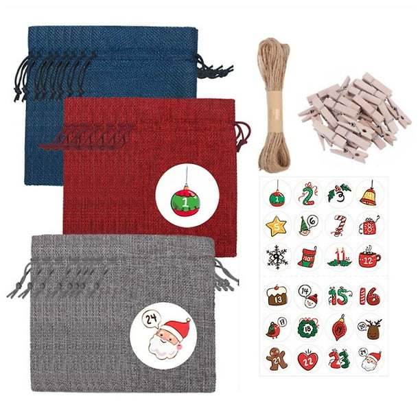 Bolsa de regalo con calendario de Adviento de Navidad para rellenar bolsas de tela Diy presentes