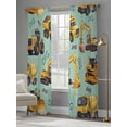 thumbnail image 4 of Construction Truck Sheer Curtains 84 Inch Length 2 Panels for Living Room, Cartoon Grips and Bulldozers Green Voile Kitchen Curtain Set, Luxury Privacy Drapes Window Treatment for Bedroom, 4 of 7