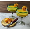 thumbnail image 4 of Dos Suenos Mexican Hand Blown Glass Set of 4 Hand Blown Margarita Glasses with Aqua Spiral Design, 4 of 6