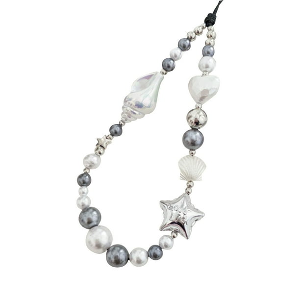 Ocean Wind Bead Teléfono Cadena Azul Púrpura Gradiente Concha Colgante Decoración Versátil Teléfono Cuerda Viento Pérdida Cuerda Colgante