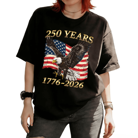 Cozymy Women's 250 Years 1776-2026 Patriotic USA Flag Bald Eagle Graphic Short Sleeve T-Shirt Casual Relaxed Fit