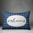 thumbnail image 3 of Creative Products Welcome Blue and White Drawn Plaid 14x20 Indoor / Outdoor Pillow, 3 of 3