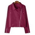 thumbnail image 5 of Women's Winter Crop Tops Long Sleeve Jacket Clothes Plus Size Zip Up Cardigan Fall Fashion Solid Color Collared Shirt Outerwears Wine XXXL, 5 of 8