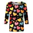 thumbnail image 5 of Htigea Womens 3/4 Sleeve T-Shirts Cute Heart Print Shirts Plus Size Crewneck Pullover Tops Casual Holiday Tunic Tees Valentines Day Gifts for Her Black,L, 5 of 5