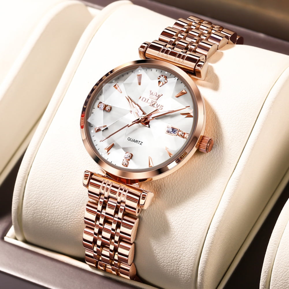 OLEVS Women Watch Fashion Rose Gold Diamond Analog Quartz Female Watch for Women Luxury Dress Ladies Stainless Steel Luminous Waterproof Date Wrist Watches