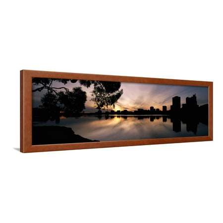 Standard Framed Panoramic Print - Reflection of Skyscrapers in a Lake, Lake Merritt, Oakland, California, USA Framed Print Wall Art By Panoramic Images
