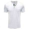 thumbnail image 5 of Summer Henley Shirts for Men Short Sleeve Buttons Round Neck T-Shirts Tops Casual Solid Color Comfy Pullover with Pockets, 5 of 5