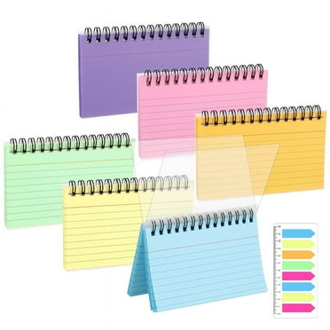 Hengguang 6 Packs Colorful Index Cards with 1 Sheet Sticky Tabs, 3" x 5" Ringed Index Cards Coil Spiral Ruled Index Cards for Noting, Listing, Studying