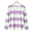 thumbnail image 4 of Bzdzmqm Womens Long Sleeve Striped Pullover Tops Casual Crew Neck Sweaters Fall Winter Loose Fit Knit Tees for Daily Work Office Outfits, Purple XL, 4 of 5