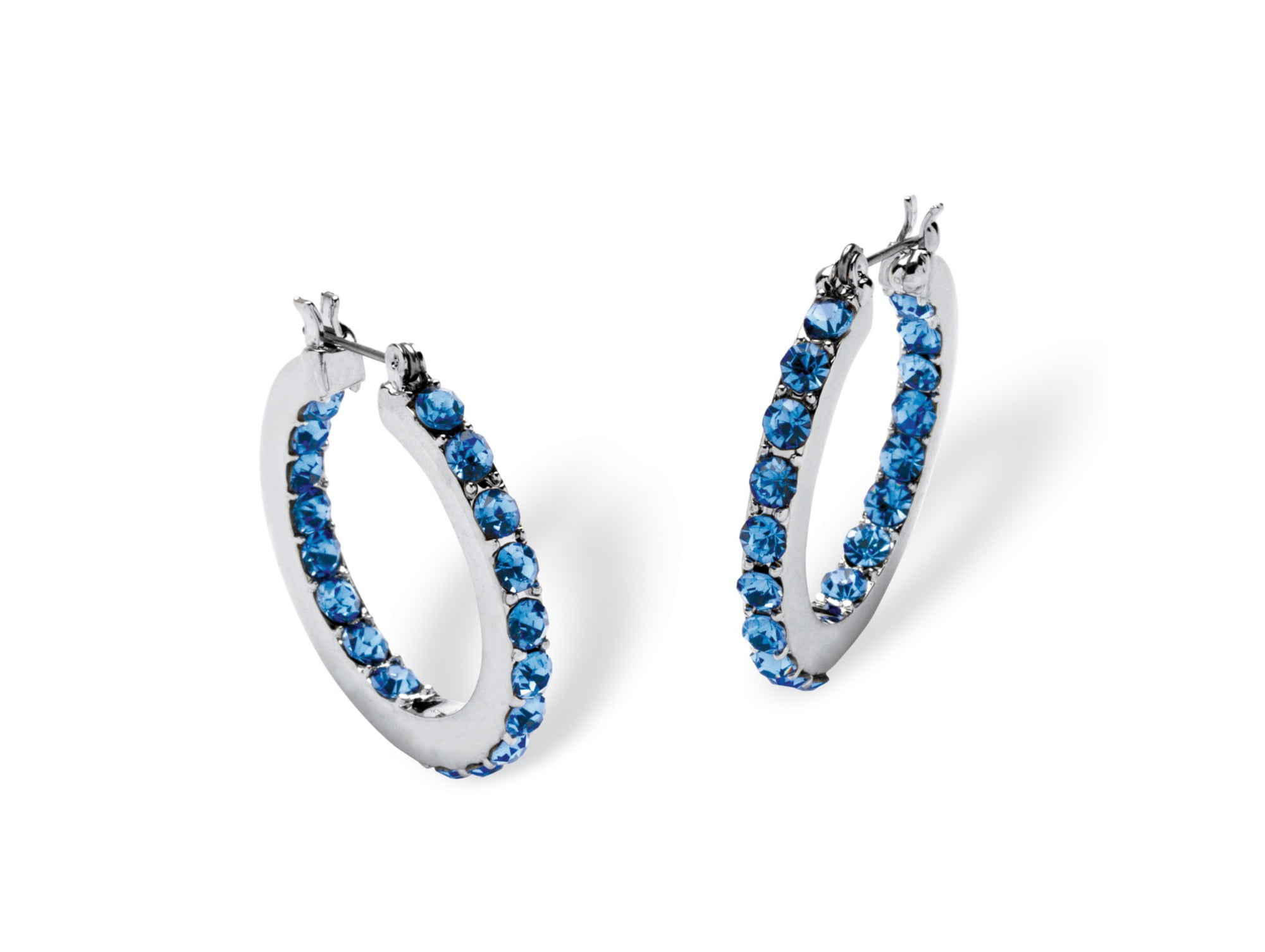 PalmBeach Jewelry - Birthstone Inside-Out Hoop Earrings in Silvertone (1 1/4&quot;)