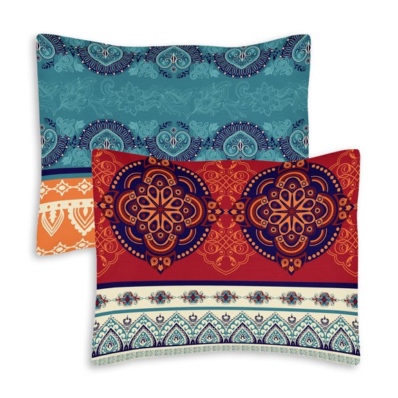Sweet Jojo Designs Boho Red Blue Orange Pillow Sham Cover Cases 2 Piece Set