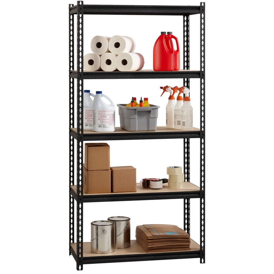 Lorell 2,300 Lb Capacity Riveted Steel Shelving - 72" Height X 36" Width X 18" Depth - 30% Recycled - Black - Steel, Particleboard - 1 Each