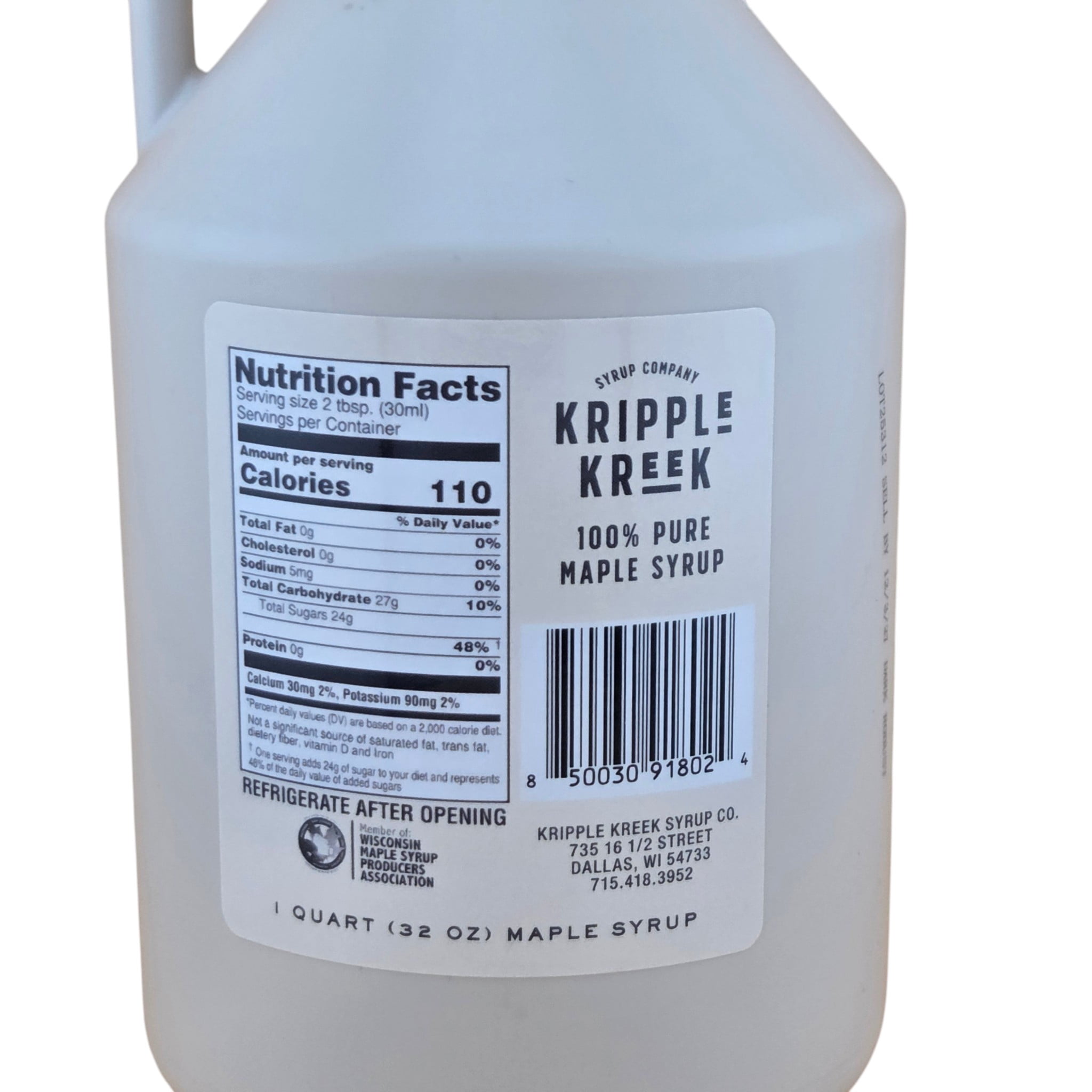 Kripple Kreek 100% Pure Maple Syrup Quart, Small Batch Wisconsin Maple Syrup, 32 oz Family Size Bottle