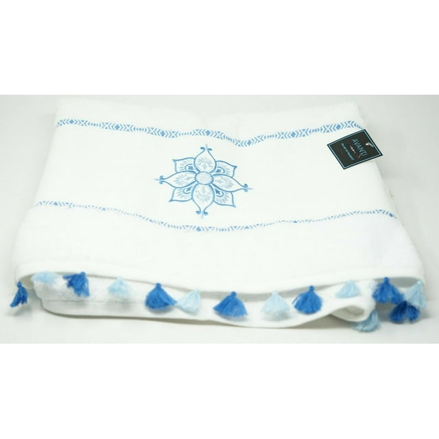 Avanti Portico 100% Cotton Made in Turkey Flower Bath Towel with Tassels - White