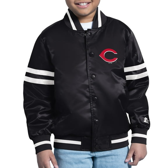 Youth Starter  Black Cincinnati Reds Team Logo Full-Snap Satin Varsity Jacket