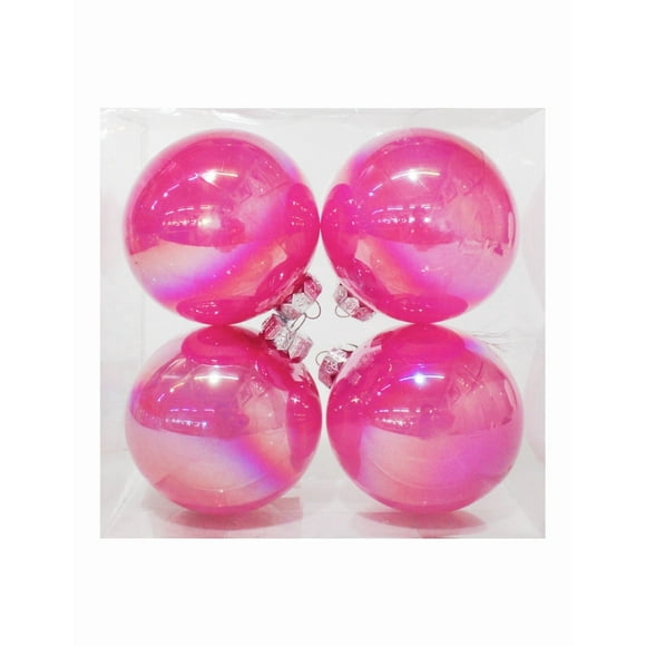 Kit De 4 Esferas Navideñas Rosas Iridiscente 20 Cm Adornos
