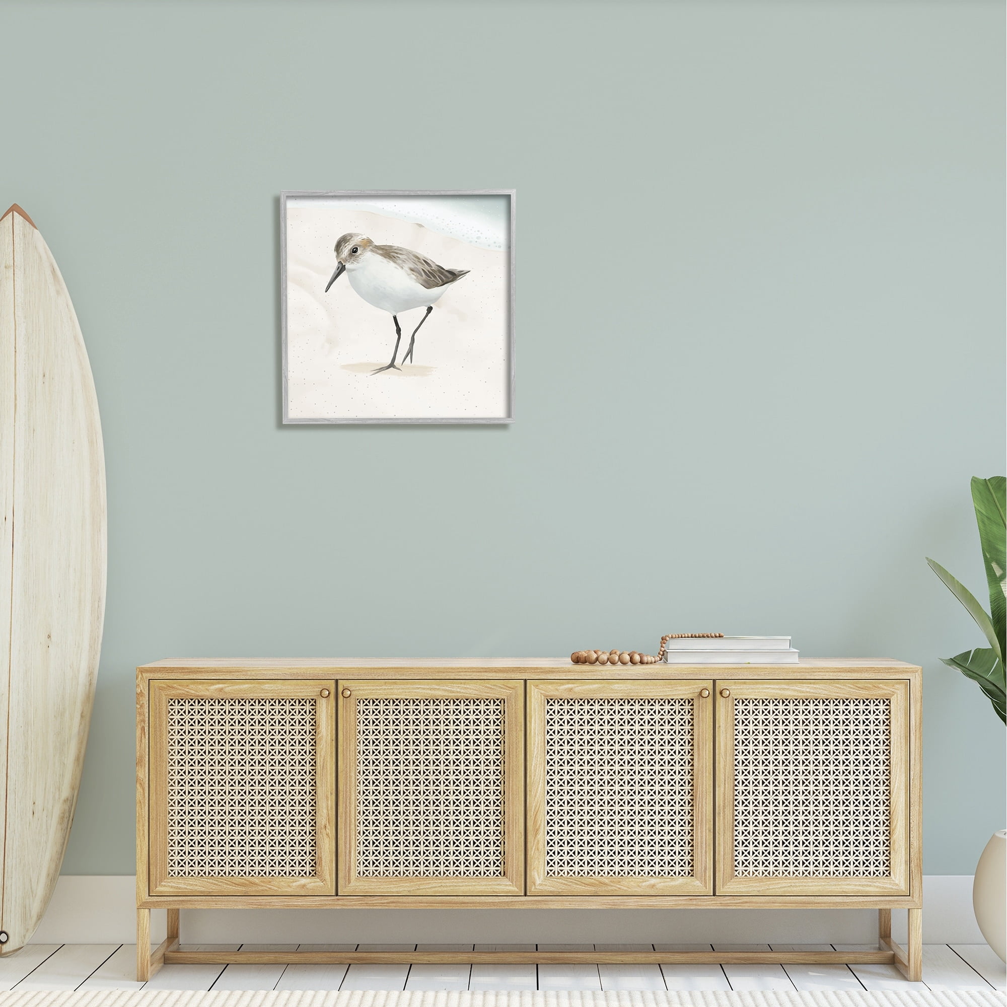 Stupell Industries Stepping Sandpiper Bird Ocean Shoreline Beach Scene Graphic Art Gray Framed Art Print Wall Art, Design by Lucca Sheppard