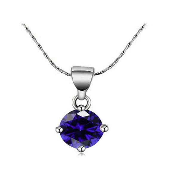 Paris Jewelry 18K White Gold 2 Carat Created Blue Sapphire Round Stud Necklace Plated 18 inch Adult Female