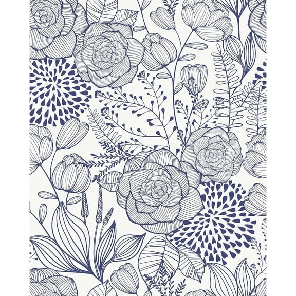 Navy Blue Floral Peel and Stick Wallpaper Blue and White Wallpaper 16.9"×393" Navy Floral Stick and Peel Wall Paper Flowers Contact Paper Self Adhesive Removable Waterproof for Bathroom Decor