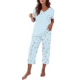 thumbnail image 4 of LIZUOJUN Soft Comfortable V Neck Pajamas for Women Short Sleeve Capri Pants Floral Print Soft Sleepwear Loungewear 2 Piece PJ Set Summer Spring Warm Weather - M, 4 of 7